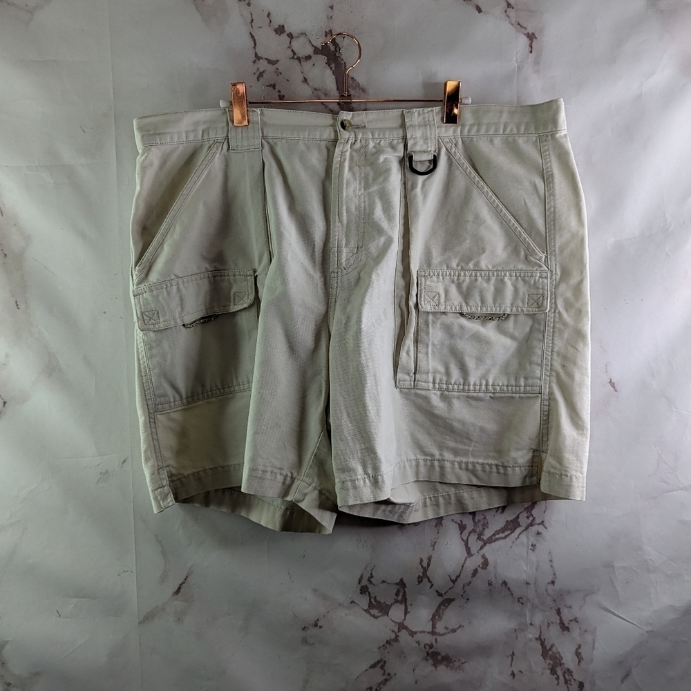 Columbia Shorts Mens XL PFG Cargo Cotton Fishing Brewha Li 7 8 Inch Camp Khaki